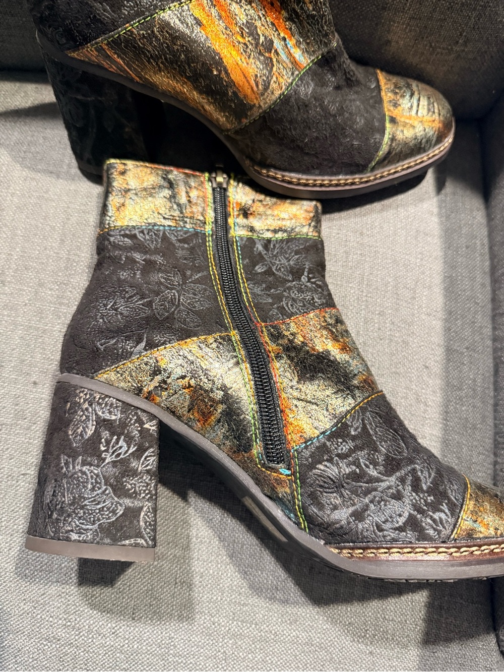 L’artiste spring step new Women's Black Patchwork Ankle Boots spring step sz 7